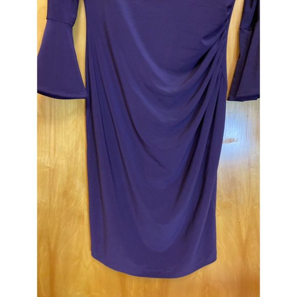 Anne Klein Purple Knee Length Ruched Wrap Long Sleeve Women's Dress Size 8 - Picture 12 of 16